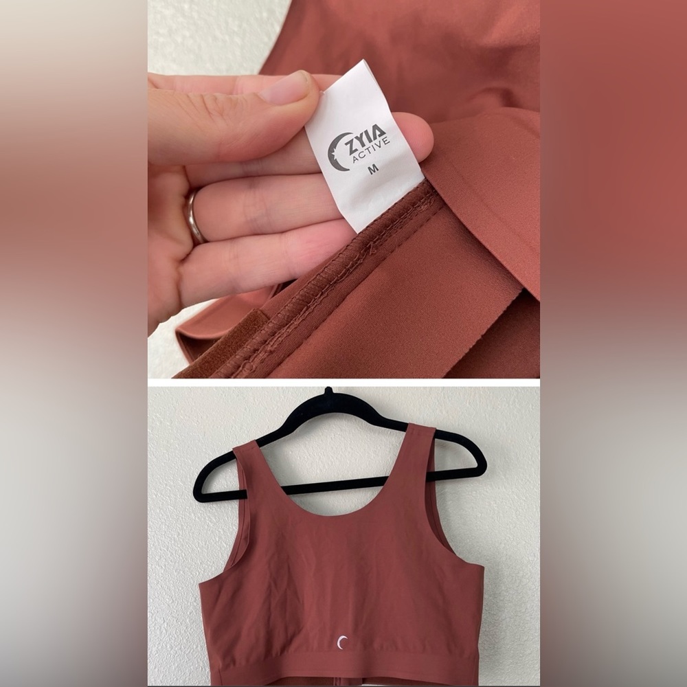 Zyia Coffee Brown Sports Bra Front Zip Crop Tank Medium